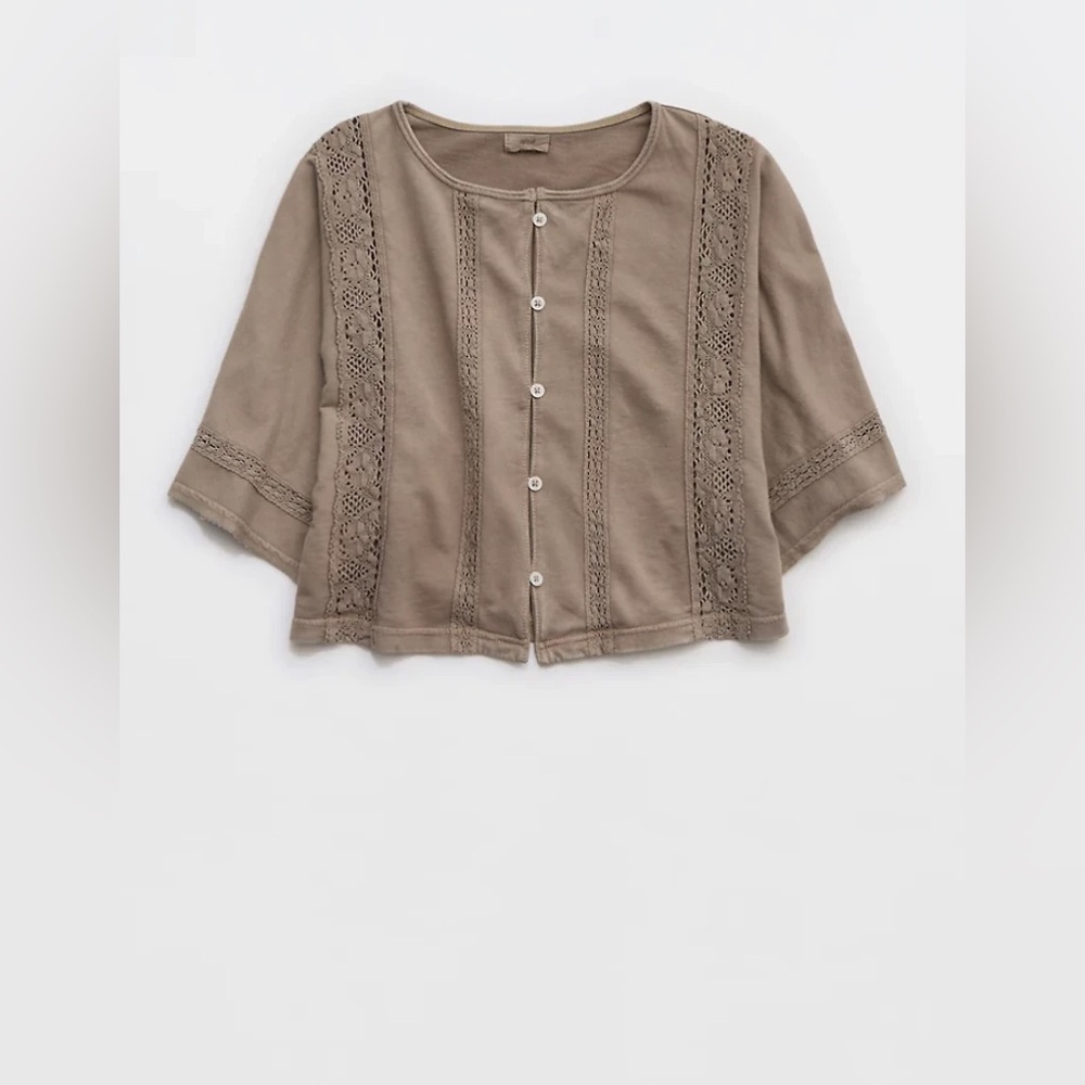Aerie Short Sleeve Crochet Cardigan in Franklin